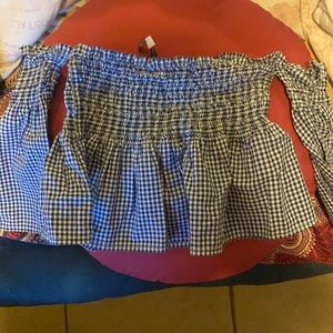 Small blue and white checkers crop top. Brand is Brandy Melville